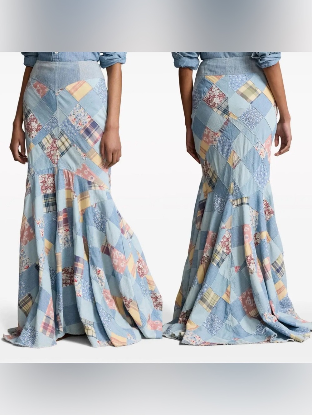 NWT Polo RALPH LAUREN Patchwork Chambray Maxi Skirt - Picture 4 of 10